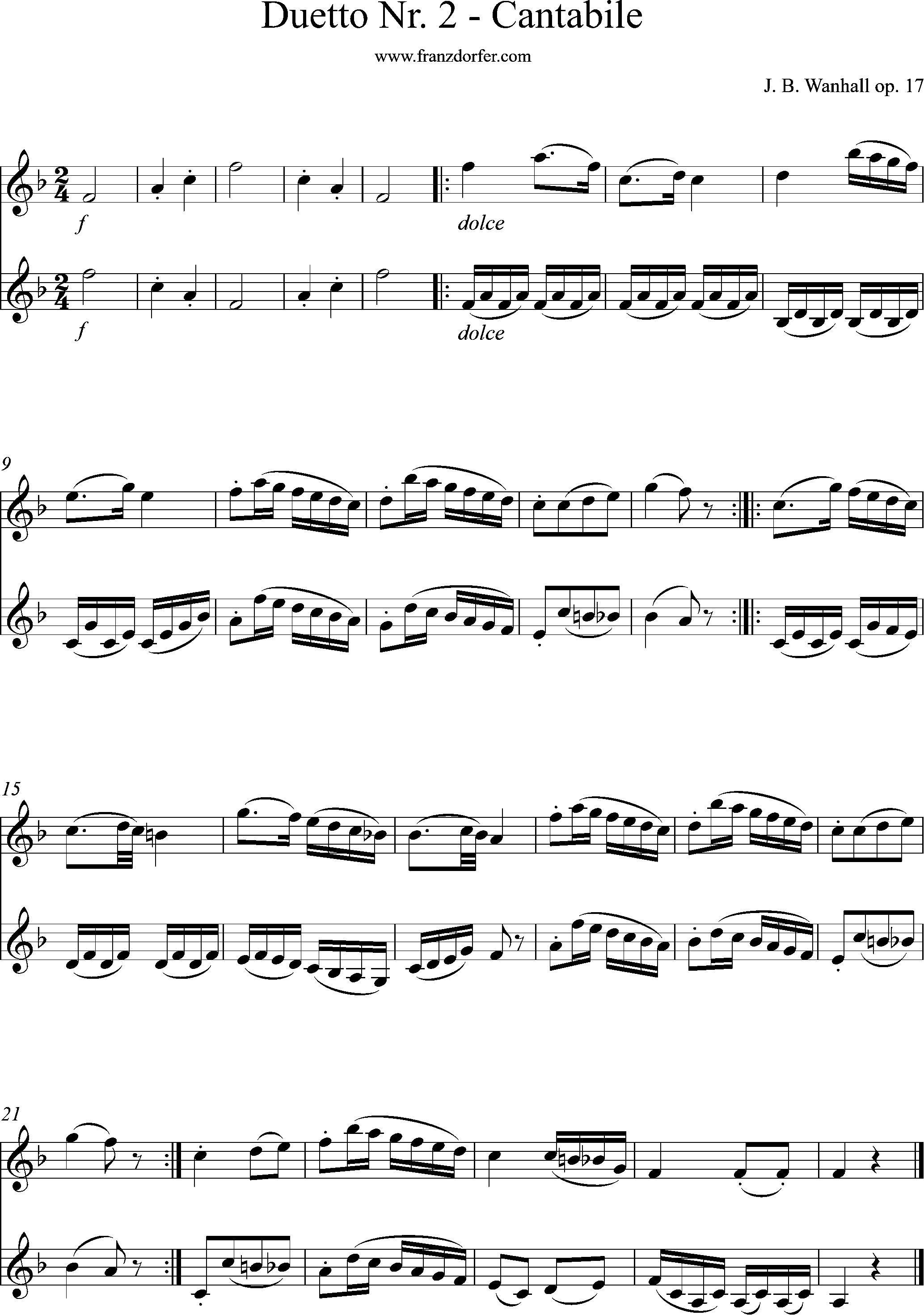 J. B. Vanhal, op. 17, No. 2, Cantabile, sheetmusic
